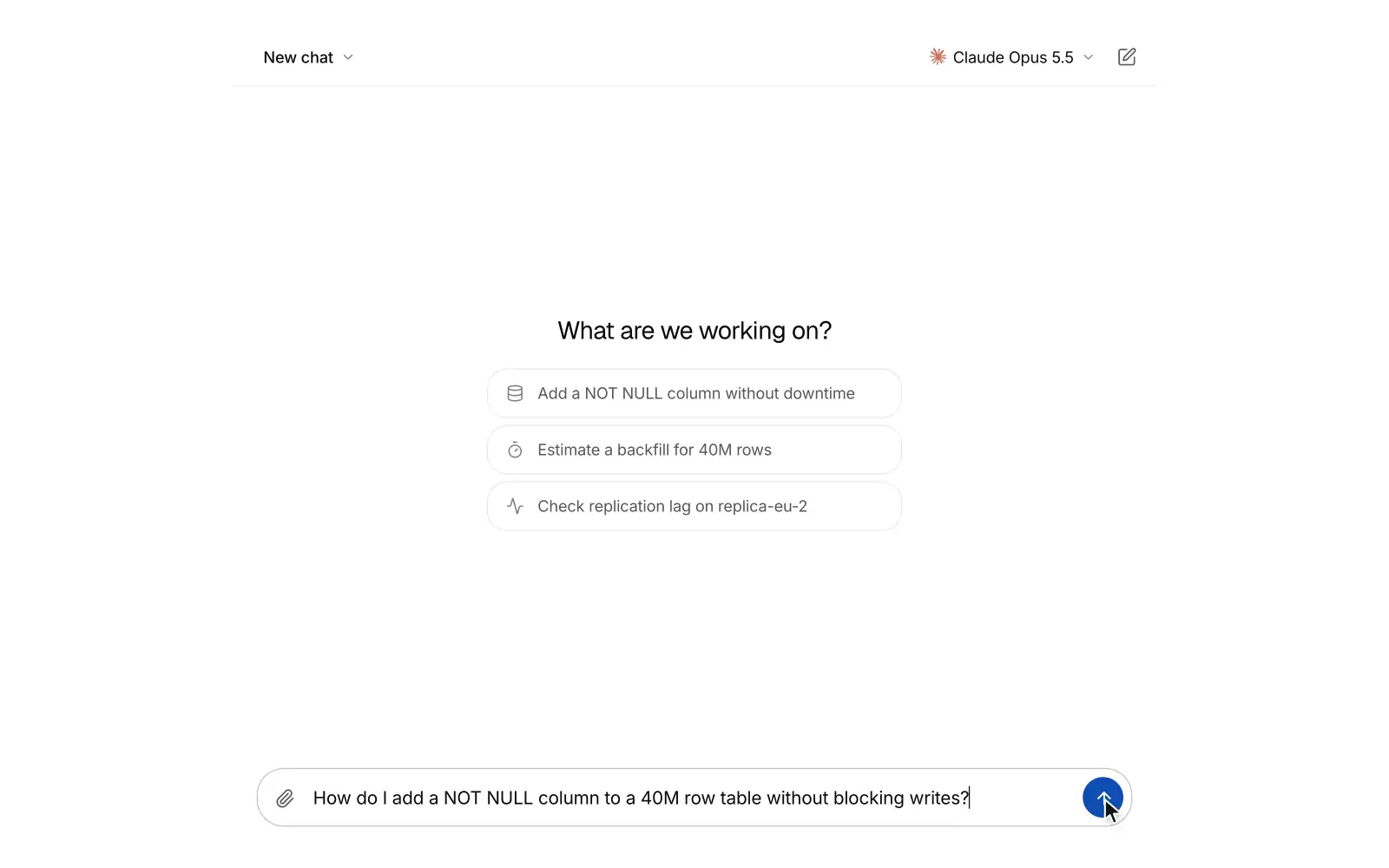 AI chat: A full screen AI chat with streaming answers, reasoning, tools and sources.