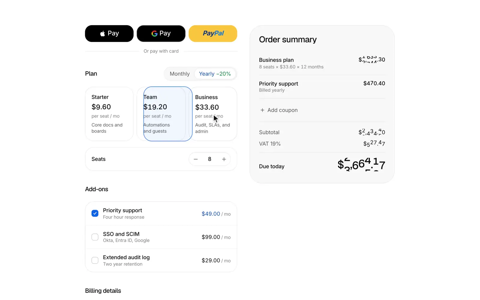 Checkout: A checkout whose summary recomputes as you edit, then unfolds into a receipt.