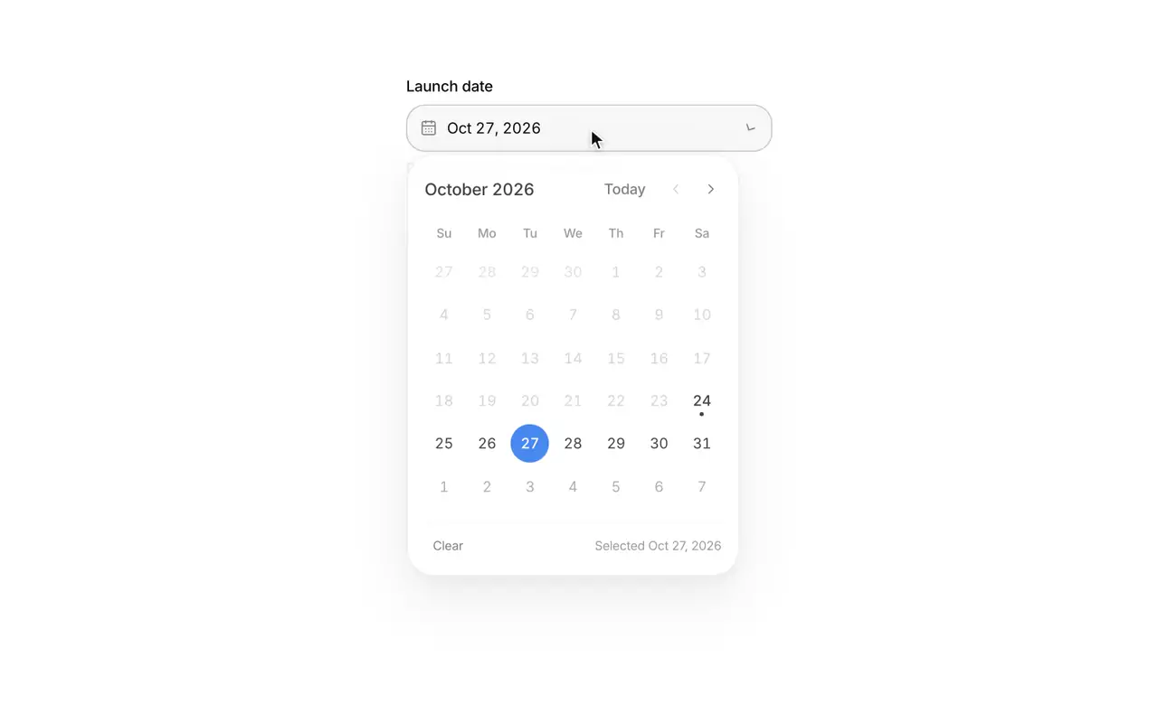 Date picker: Pick a date from a calendar without losing context.